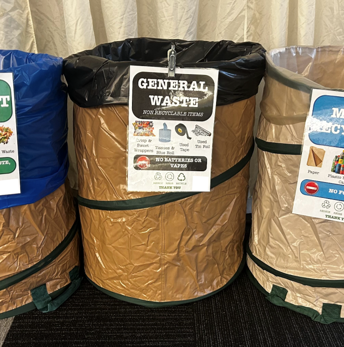 three waste bins to separate recycling