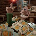 Wallace from Wallace & Gromit with finger in the air, covered with urgent letters