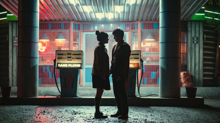 Sex Education Season 3. Asa Butterfield as Otis Milburn, Emma Mackey as Maeve Wiley in Episode 5 of Sex Education Season 3
